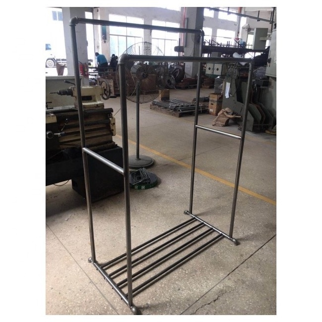 industrial pipe clothes rack double rail Pipe clothing garment rack