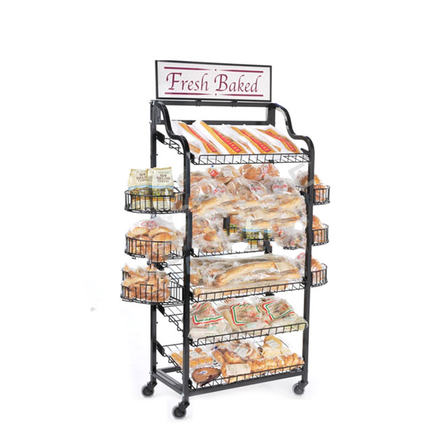 Metal Wire Basket Candy Potato Chip Rack Snacks Display Stand For Market Supermarket Bread Snacks Display Rack