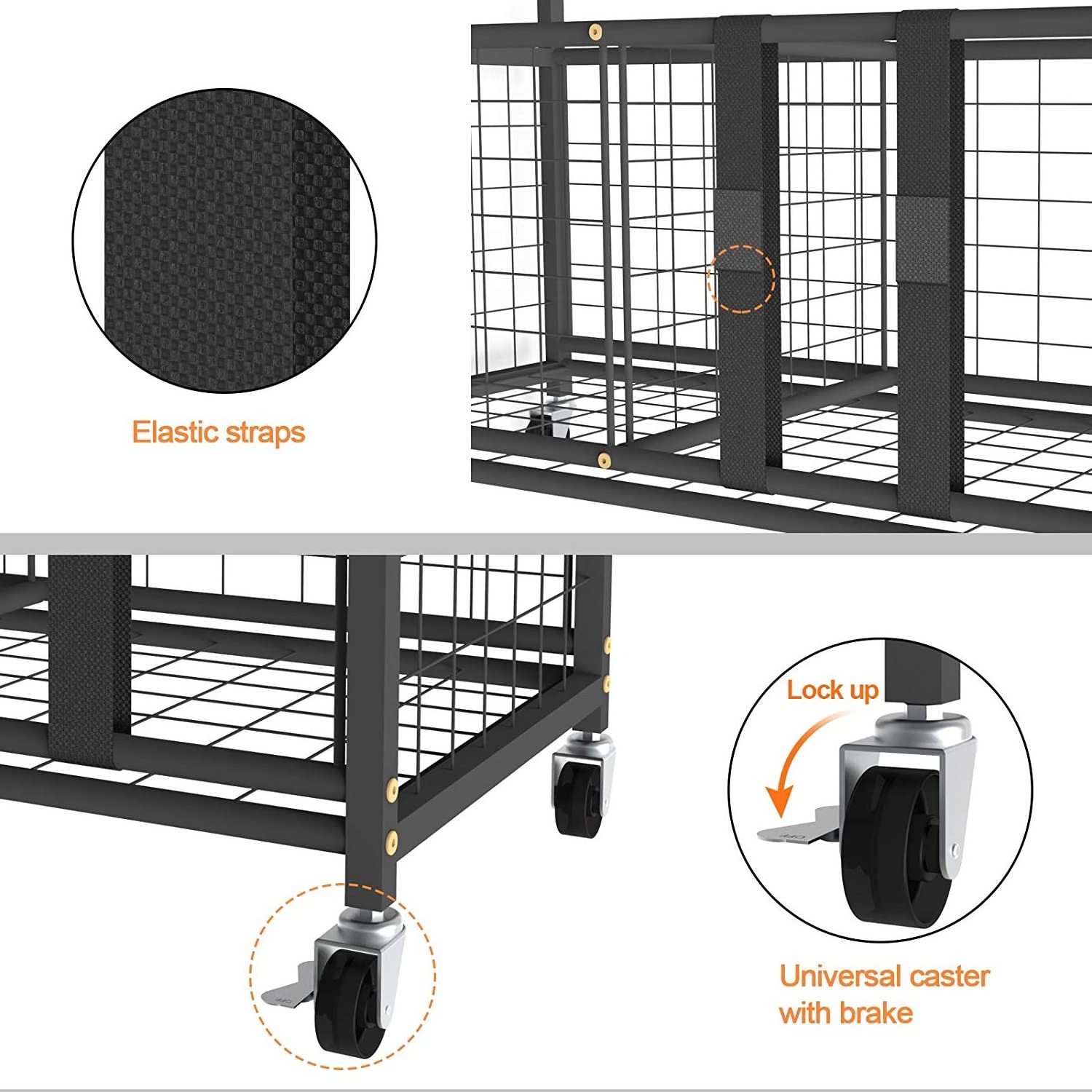 RUIMEI  Sports Equipment Storage Rack WIth 2 Elastic Straps Garage Basketball Organizer for Ball Outdoor Cart