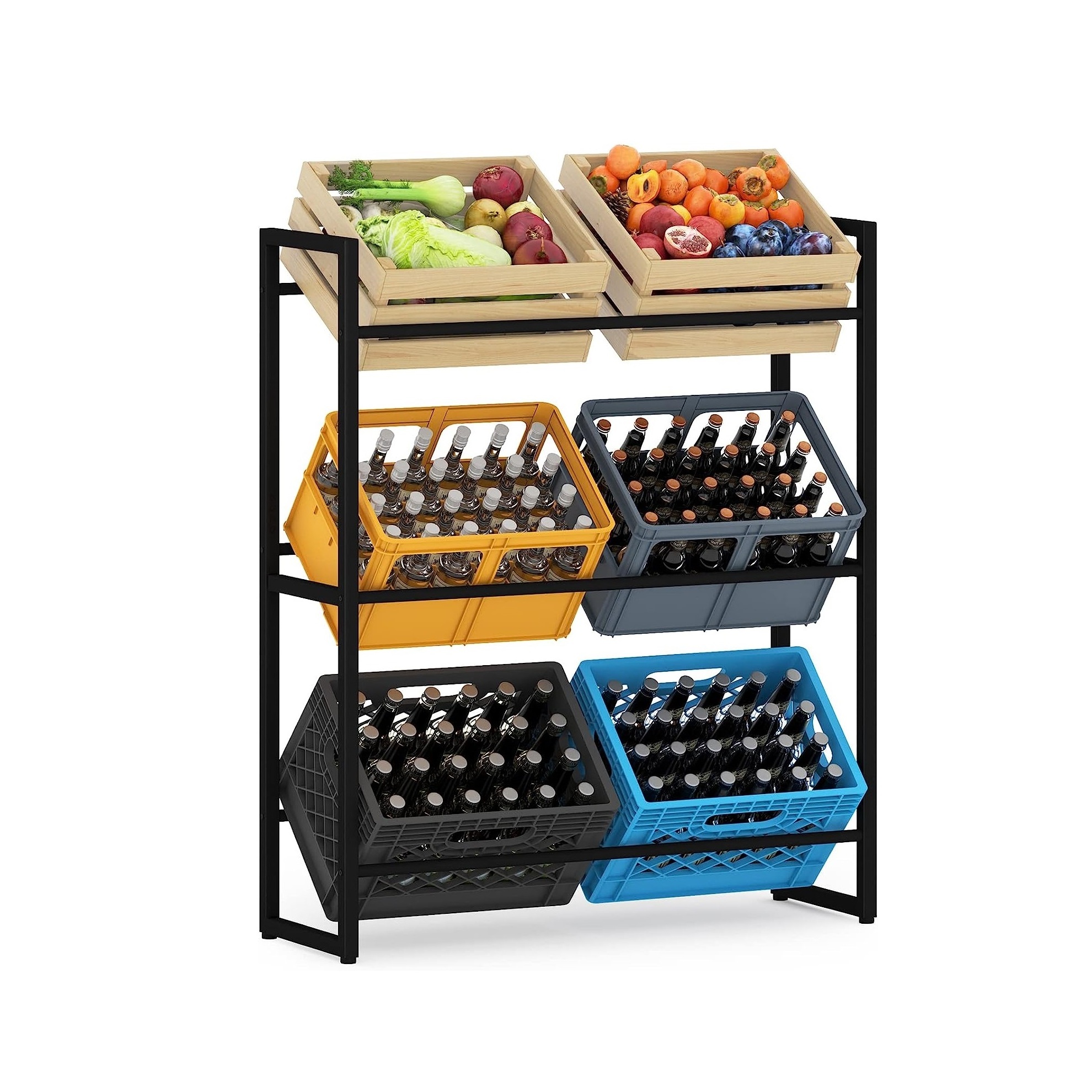 3 Tier Beverage Crate Rack Metal Drink Crate Shelf for Fruit Box/Beer Box