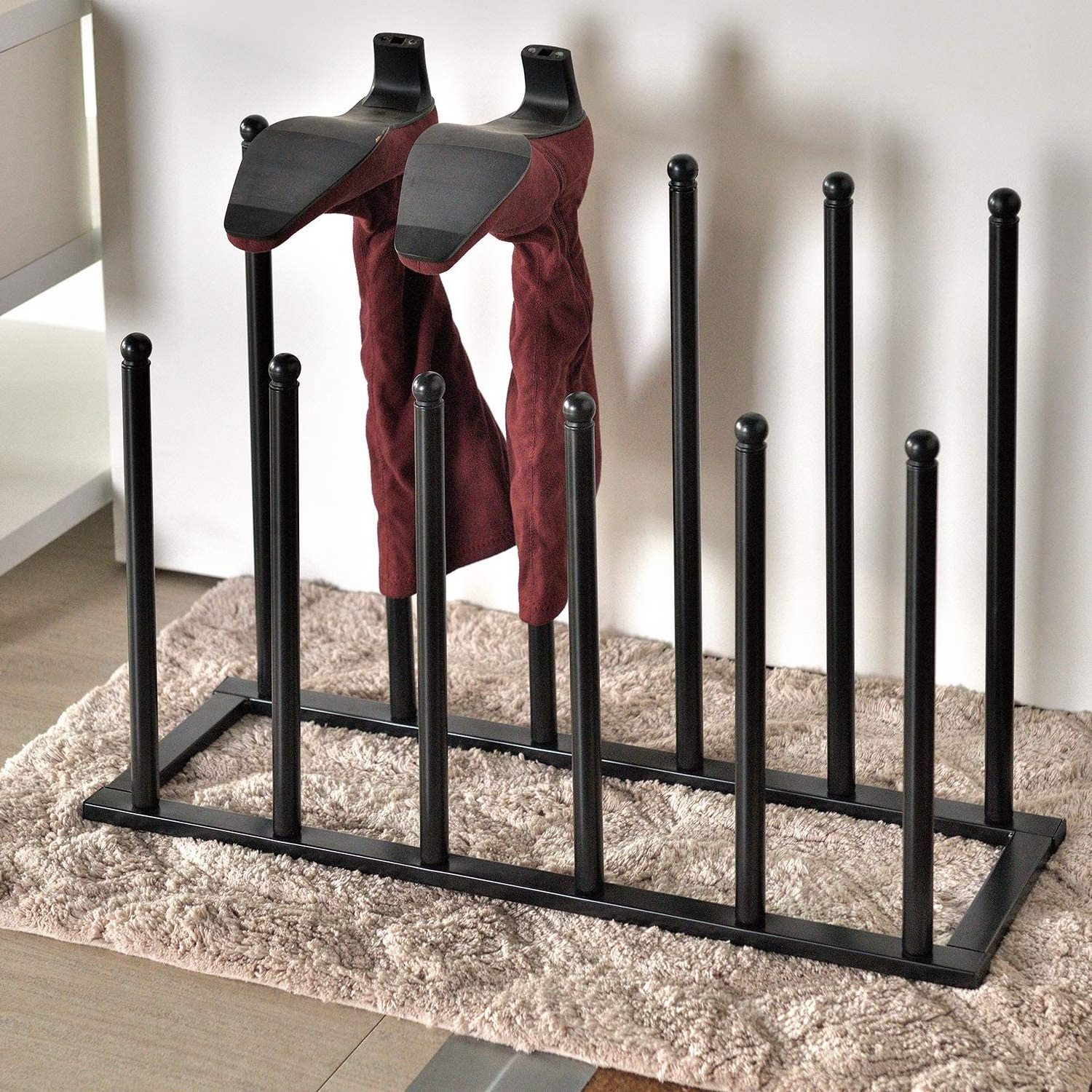 Freestanding 6 Pairs Modern Metal Black Boot Rack Organizer Tall Boots Storage, Black