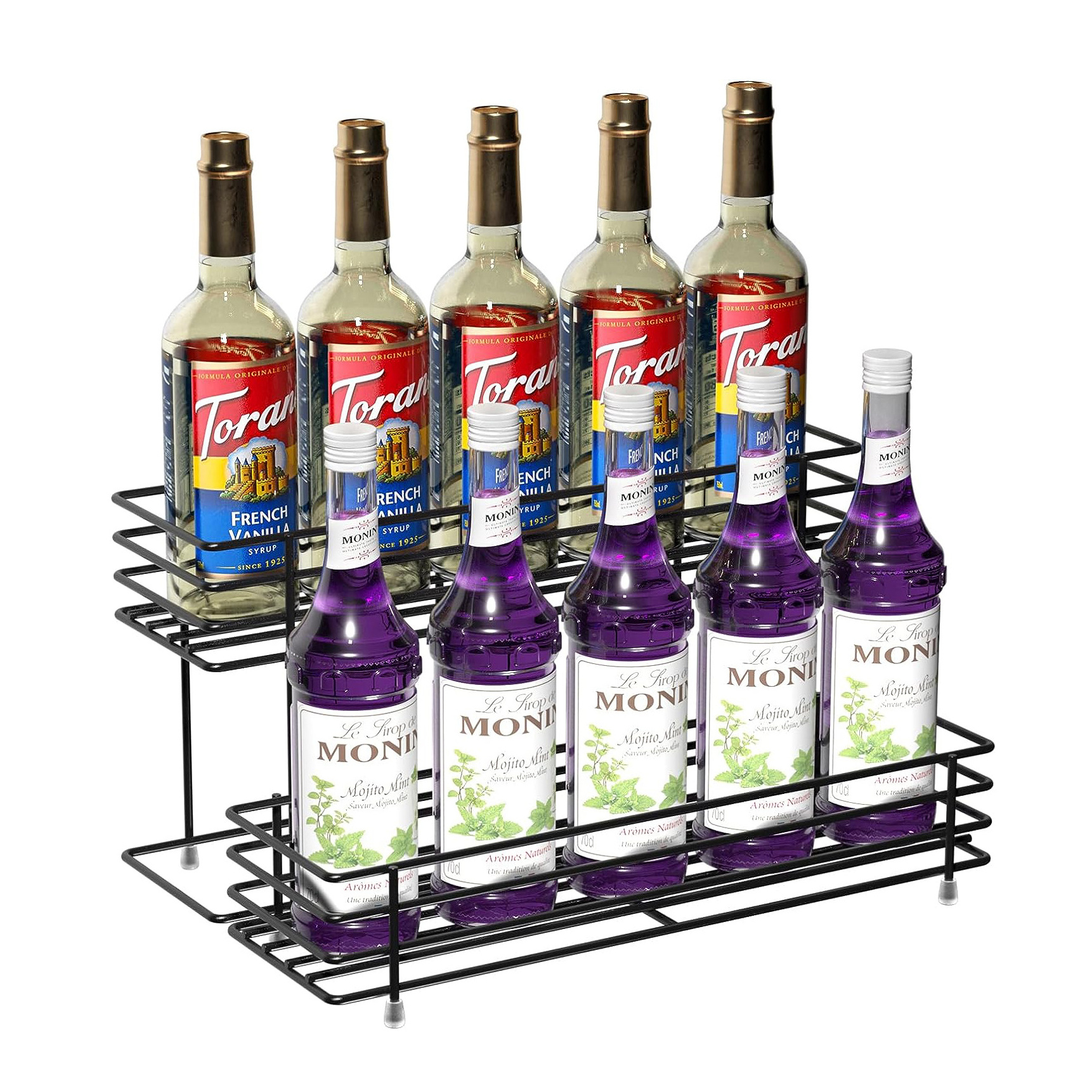 RUIMEI Coffee Syrup Rack Metal 2 Tier Coffee Syrup Organizer Rack Bottle Display Rack For Kitchen Cabinet