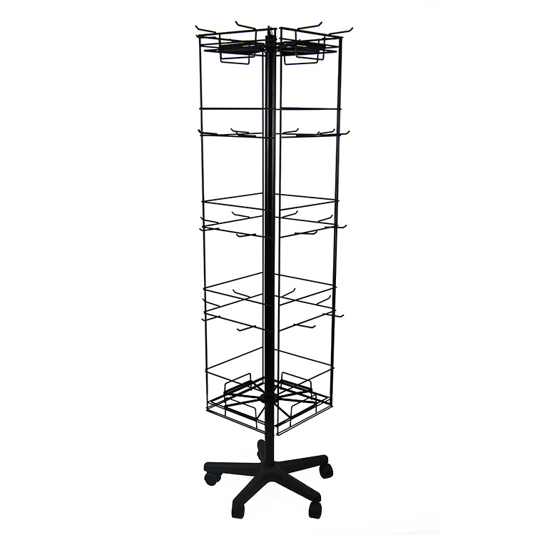 Customized 4 sieded Peg Floor Spinner Rack, Socks Display Rack for Retailing Stores