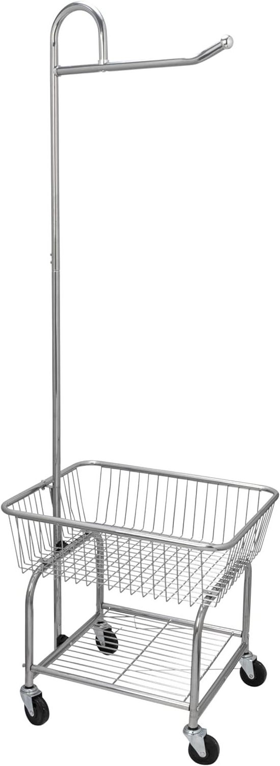 Customized Household Metal Rolling Laundry Cart with Hanging Bar with Chrome Finish