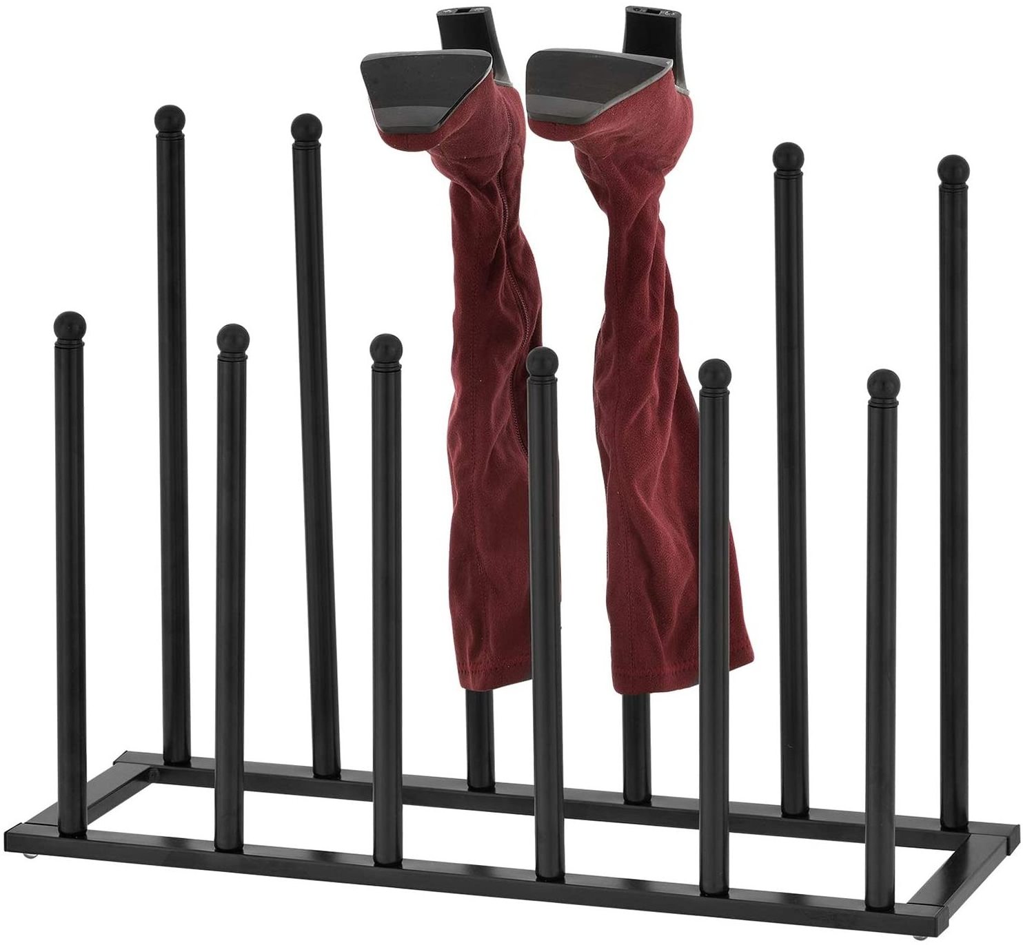 Freestanding 6 Pairs Modern Metal Black Boot Rack Organizer Tall Boots Storage, Black