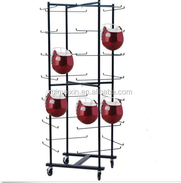 Movable Motorcycle Helmet Display Racks With Wheels spinning helmet Hanger Hooks Clothes Sock hat