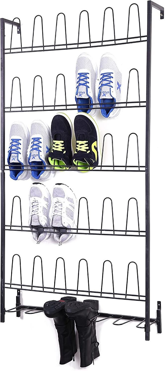 RUIMEI Black Metal Wall Mounted Boots and Shoe Rack