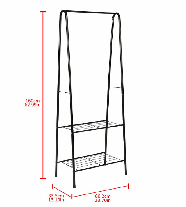 Metal Sturdy Mesh Clothing Garment Display Racks with 2-Tire Shelf for Shoes Clothes Storage Black For Home Laundry