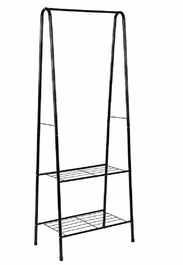 Metal Sturdy Mesh Clothing Garment Display Racks with 2-Tire Shelf for Shoes Clothes Storage Black For Home Laundry