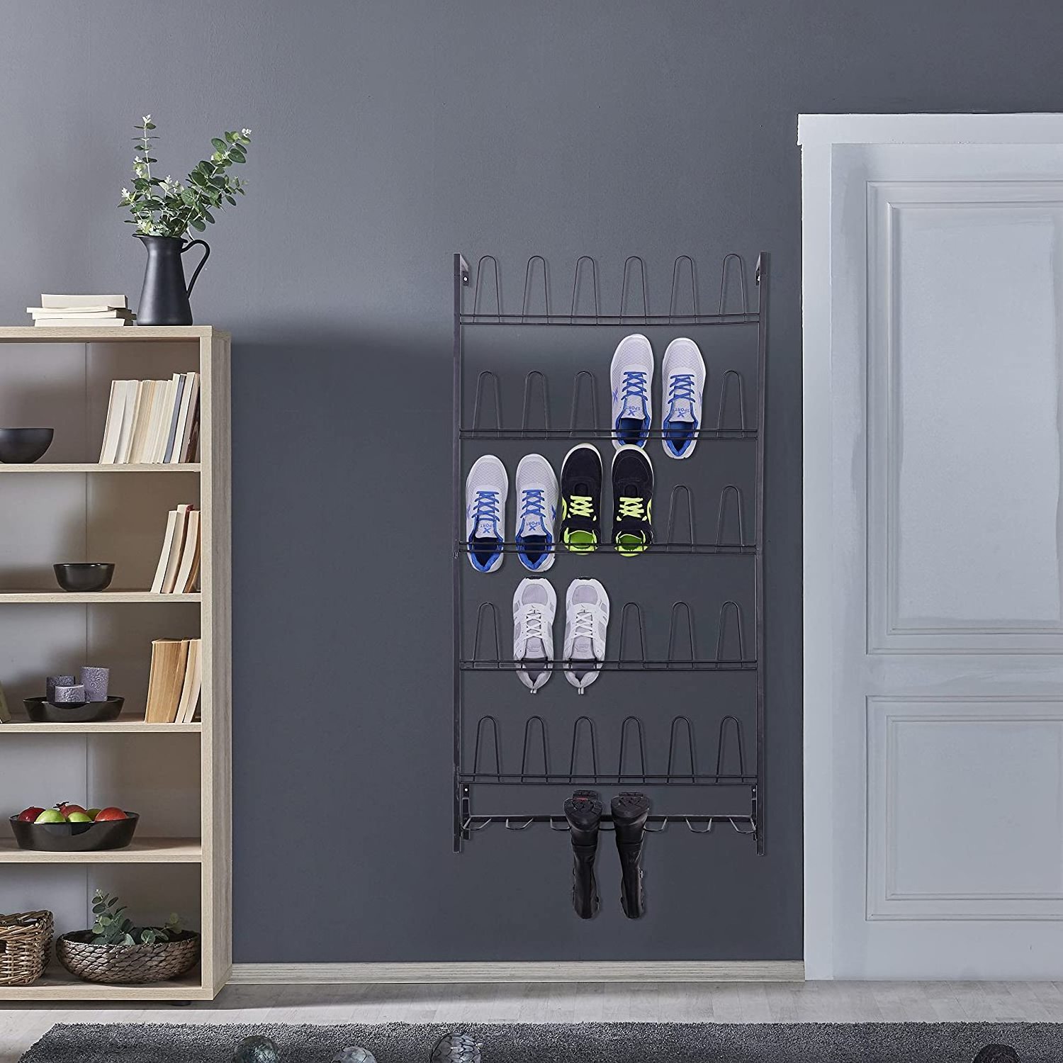 RUIMEI Black Metal Wall Mounted Boots and Shoe Rack