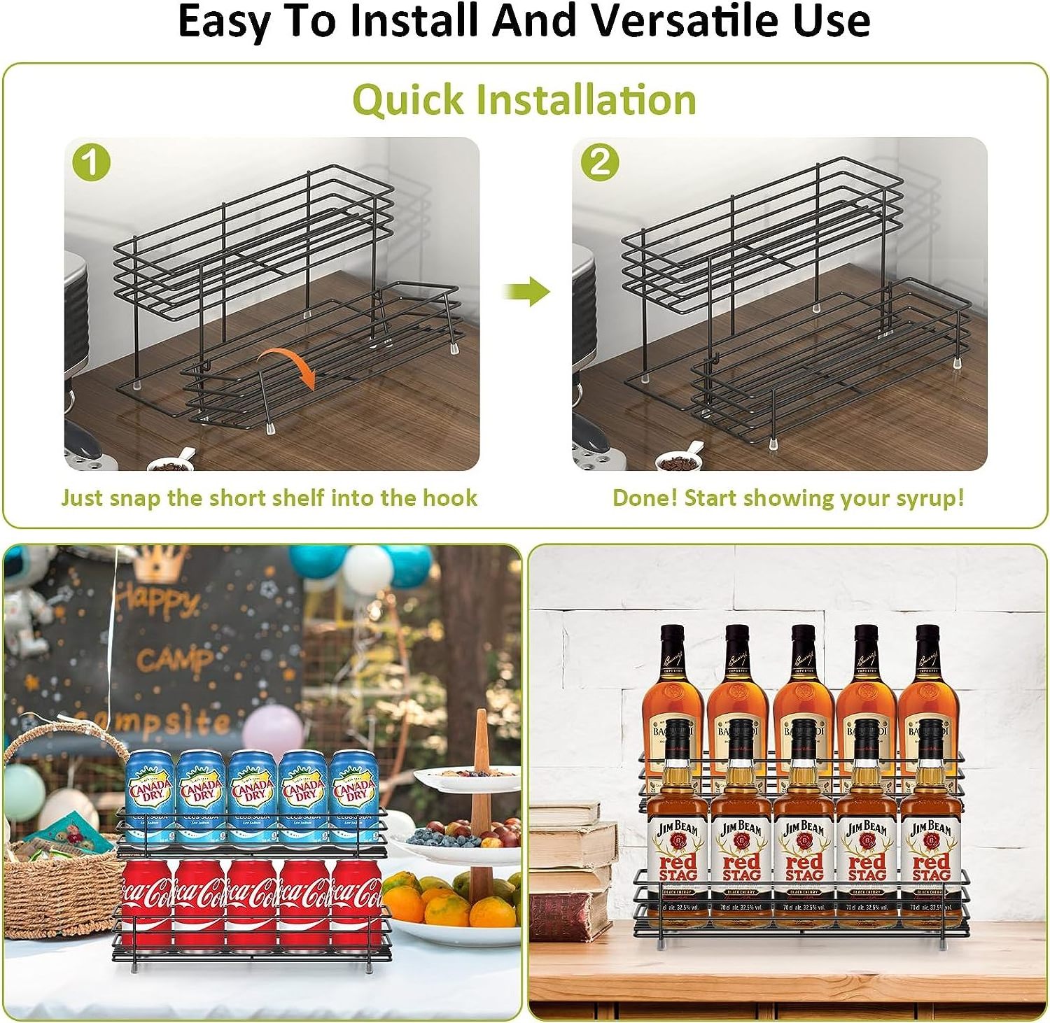 RUIMEI Coffee Syrup Rack Metal 2 Tier Coffee Syrup Organizer Rack Bottle Display Rack For Kitchen Cabinet