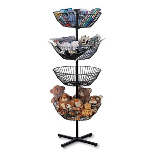 RUIMEI 4 Baskets Spinner Display Rack For Retail Store Wire Mesh Basket Shelf For Supermarket Wire Rack shelving