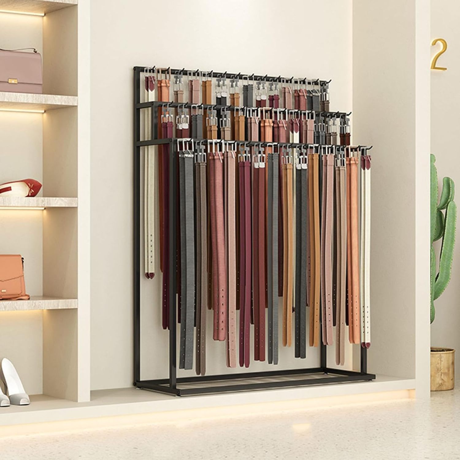 Belt Display Rack For Retail Store, Metal Men Closet Display Stand Organizer, Floor Standing Scarf Display Rack For Supermarket