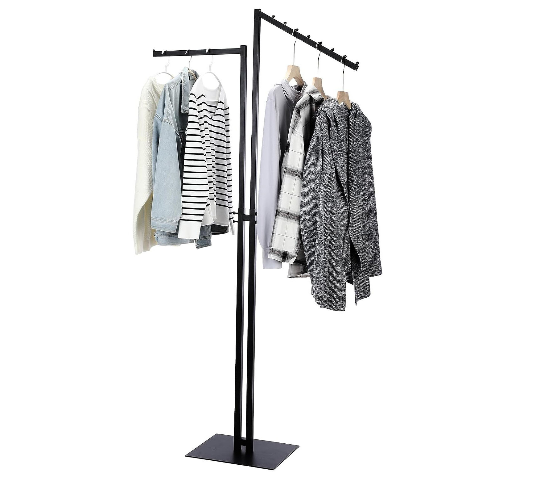 2 Way Clothing Rack Heavy Duty Matte Black Clothes Rack Garment Rack, Adjustable from 48 Inch to 72 Inch