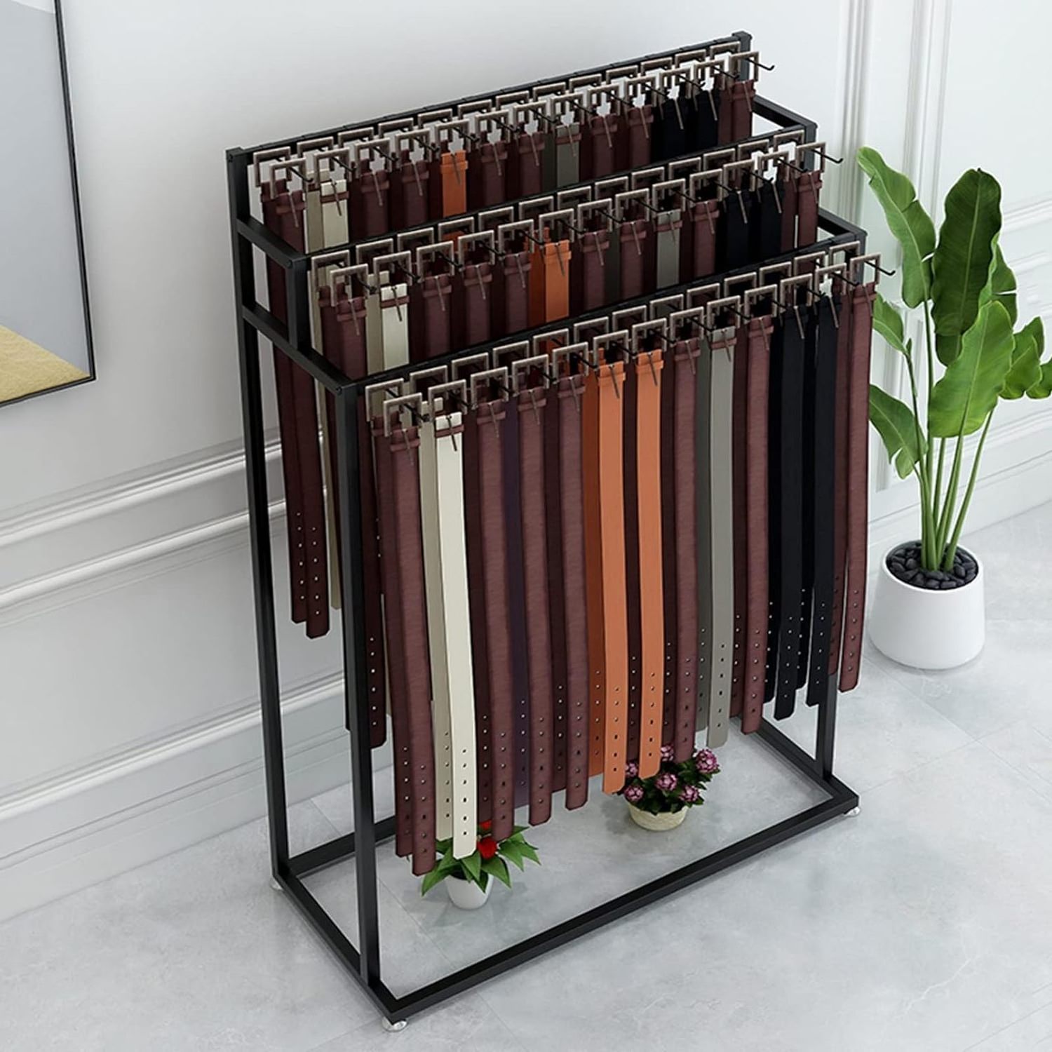 Belt Display Rack For Retail Store, Metal Men Closet Display Stand Organizer, Floor Standing Scarf Display Rack For Supermarket