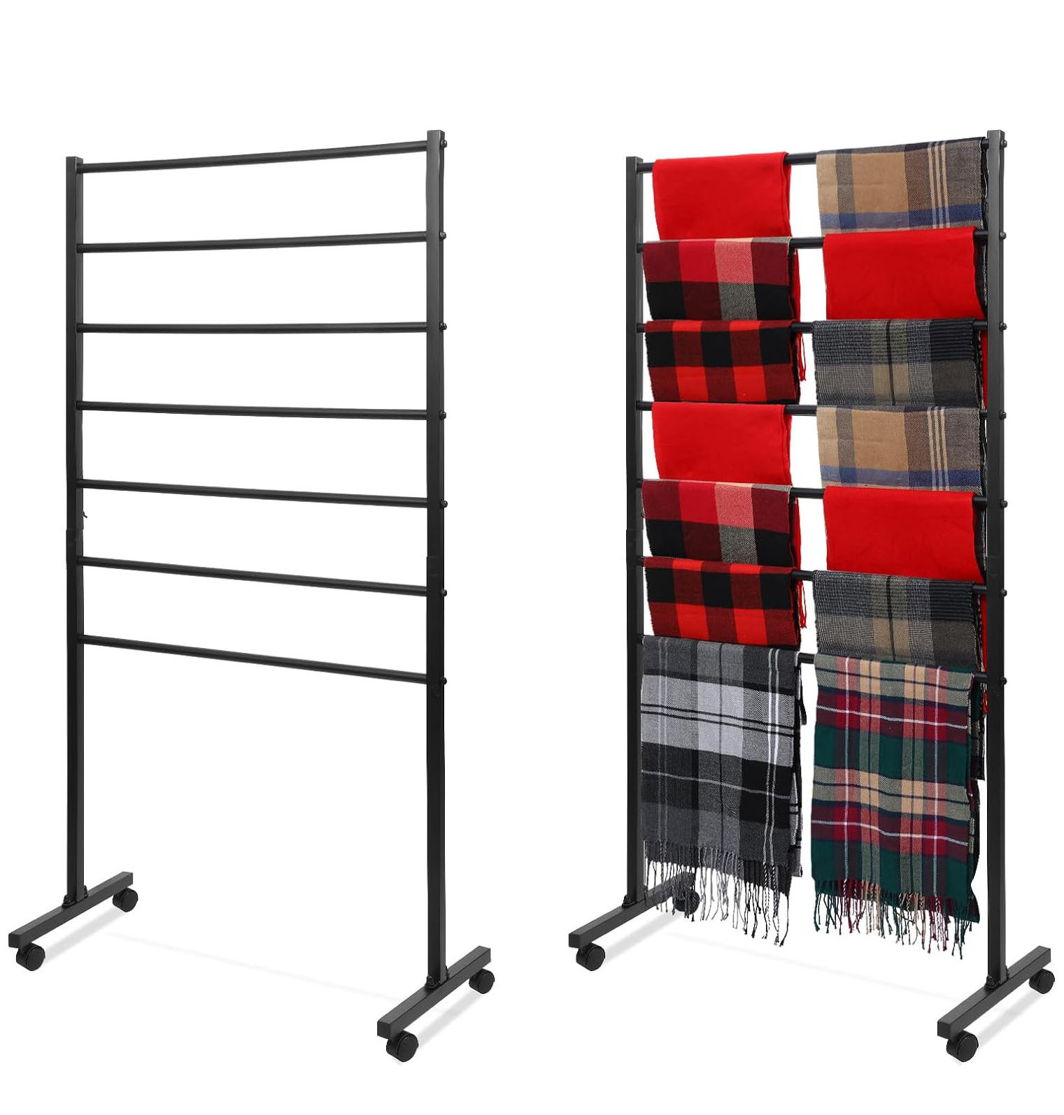 Freestanding Carpet Rack For Clothing Store,Metal 7 Tiers Scarf Display Rack With Wheels For Clothing Towel Commercial Retail