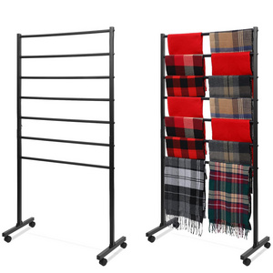 Freestanding Carpet Rack For Clothing Store,Metal 7 Tiers Scarf Display Rack With Wheels For Clothing Towel Commercial Retail