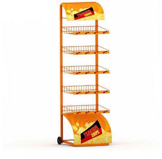 Metal Wire Basket Candy Potato Chip Rack Snacks Display Stand For Market Supermarket Bread Snacks Display Rack