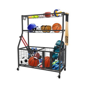 RUIMEI  Sports Equipment Storage Rack WIth 2 Elastic Straps Garage Basketball Organizer for Ball Outdoor Cart