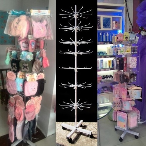 Hook Display Rack Metal Floor Standing 7 Tier Metal Spinning Hanging Display Rack Souvenir Rotating Display Rack