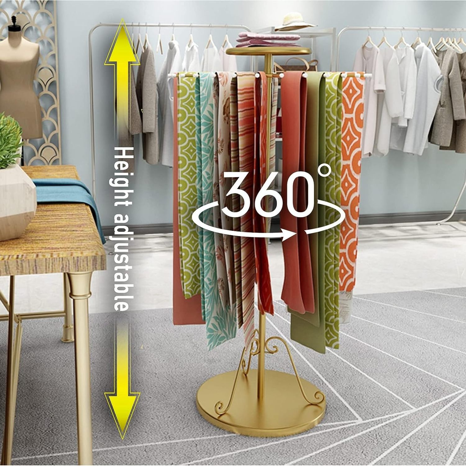 RUIMEI Scarf Display Rack Free Standing Metal Display Rack For Boutique Adjustable Scarf Holder With 36 Rods for shops, store