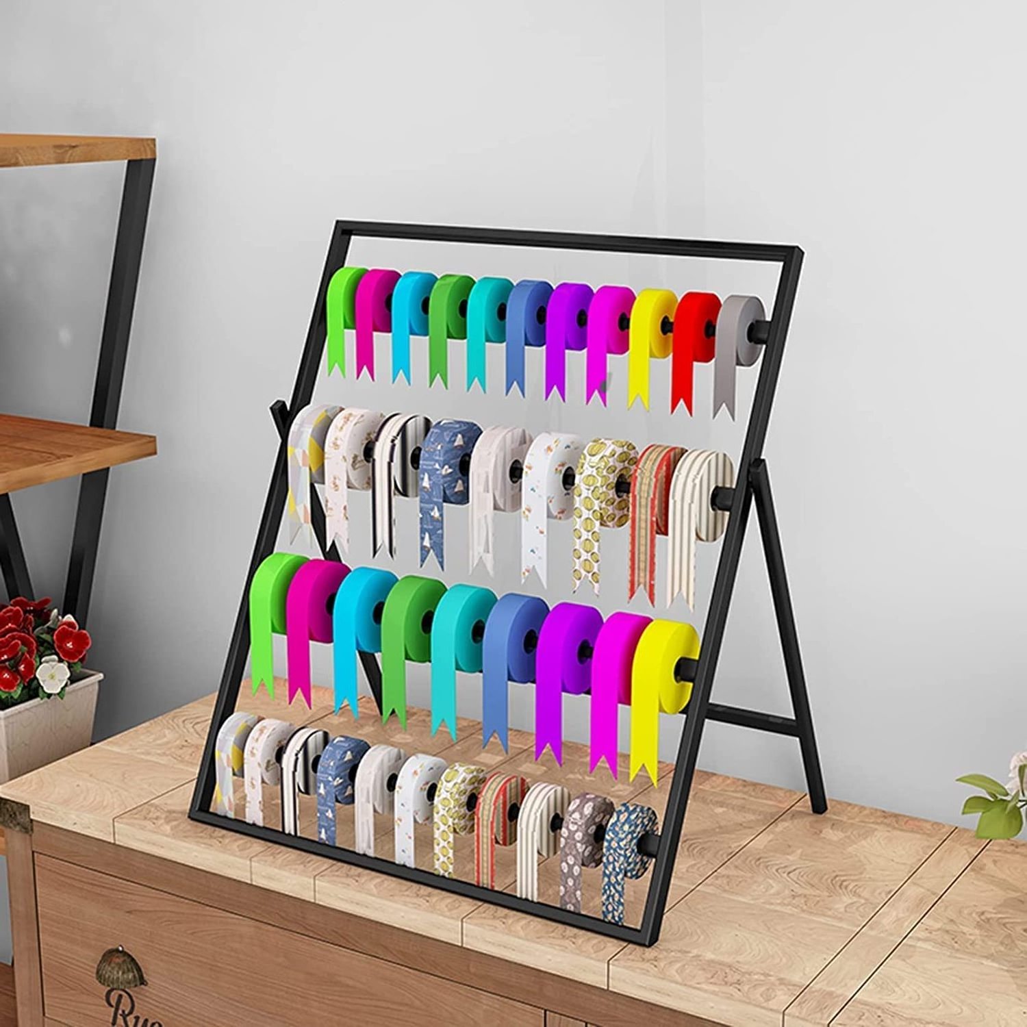 Counter-top Craft Room Modern Ribbon Organizer Rack, Thread Holder for Hair-Braiding, Sewing, Quilting