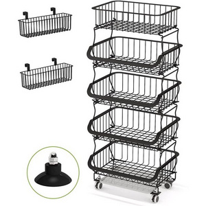 5 Tier Metal Wire Basket Cart with Rolling Wheels Rack Stand