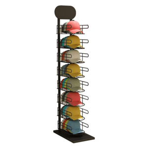 Customized 8-Tier Extra Tall Hat Rack Black, Home Store Floor Hat Organizers for Baseball Caps for Retailing Stores