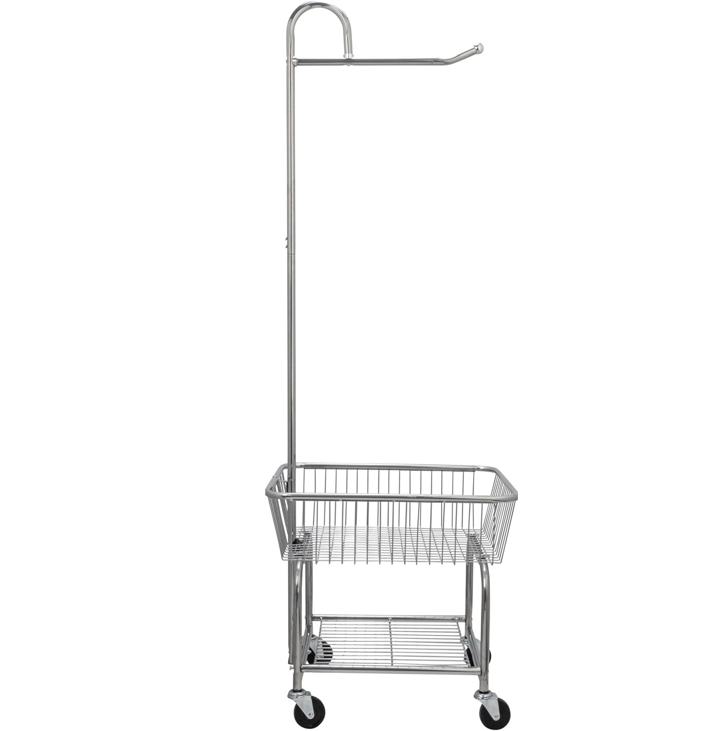 Customized Household Metal Rolling Laundry Cart with Hanging Bar with Chrome Finish