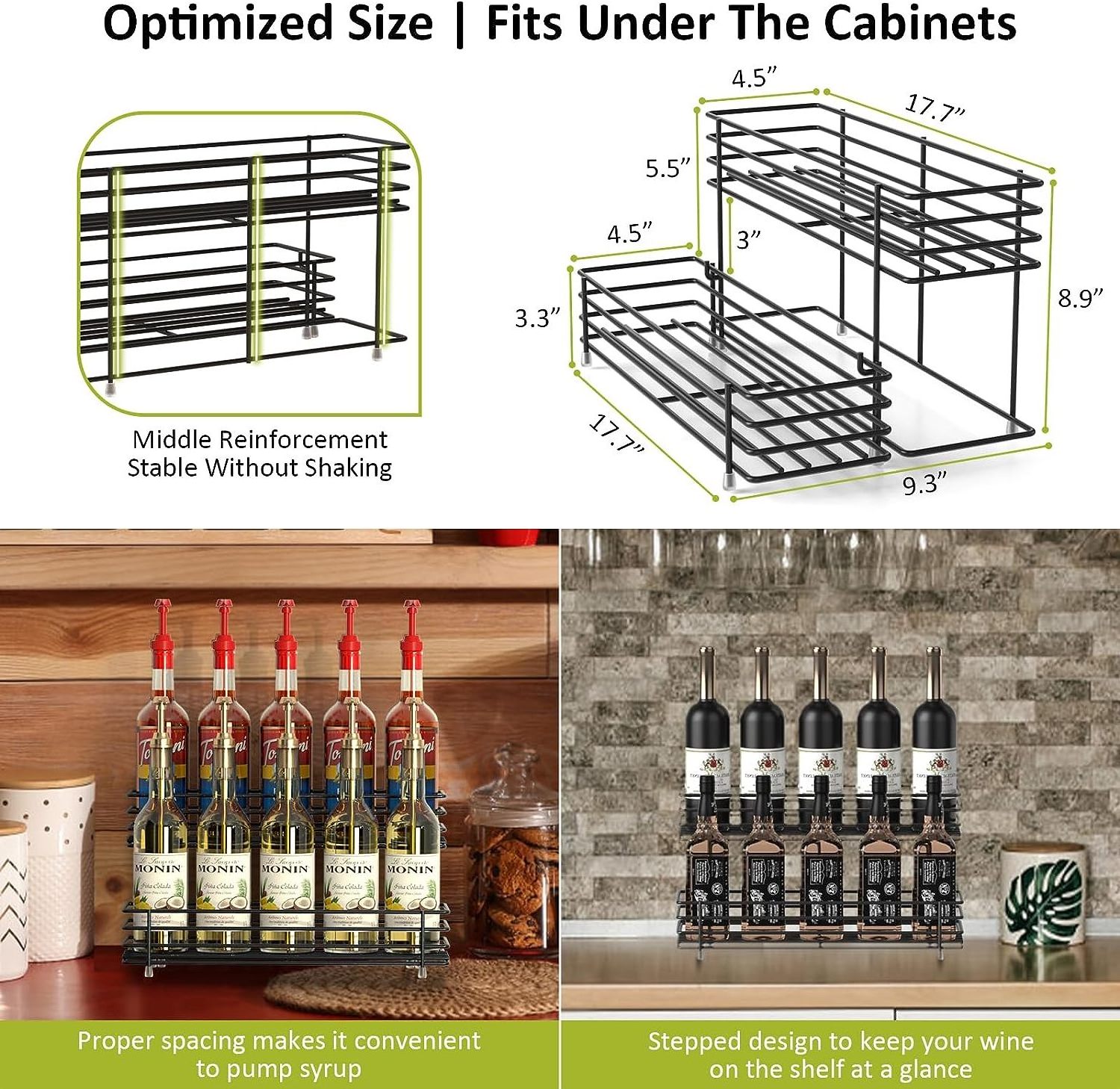 RUIMEI Coffee Syrup Rack Metal 2 Tier Coffee Syrup Organizer Rack Bottle Display Rack For Kitchen Cabinet