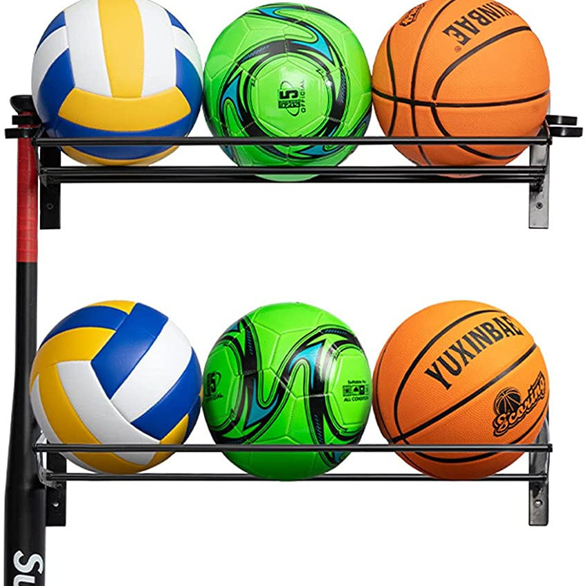 RUIMEI Wall Mounted Basketball Rack 3 Tiers Metal Basketball Storage Rack For Club Store,Ball Storage Rack For Home Gym