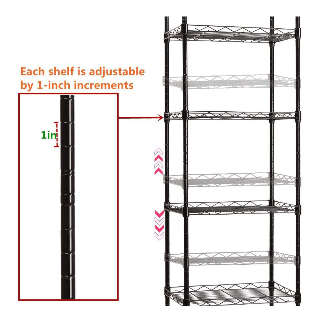 RUIMEI Display Racks For Retail Store Freestanding 6 Tiers Racks Display Pantry Shelves Storage Rack Metal Shelves For Kitchen