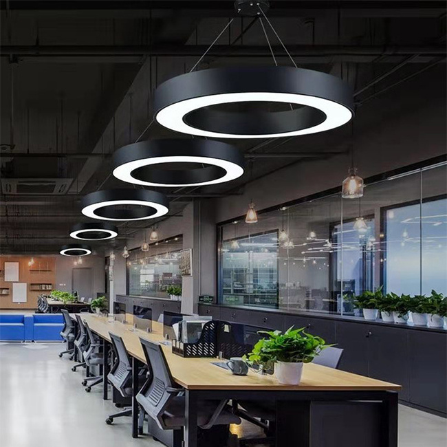 Modern shopping mall decoration ring black ceiling lamp diameter 600mm LED round pendant light