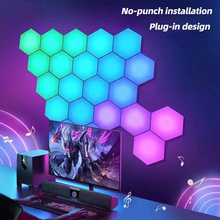 DIY Hexagon Wall lamp Quantum Modular Touch Sensitive Creative Geometry Assembly RGB LED Hexagonal Light for Living Room