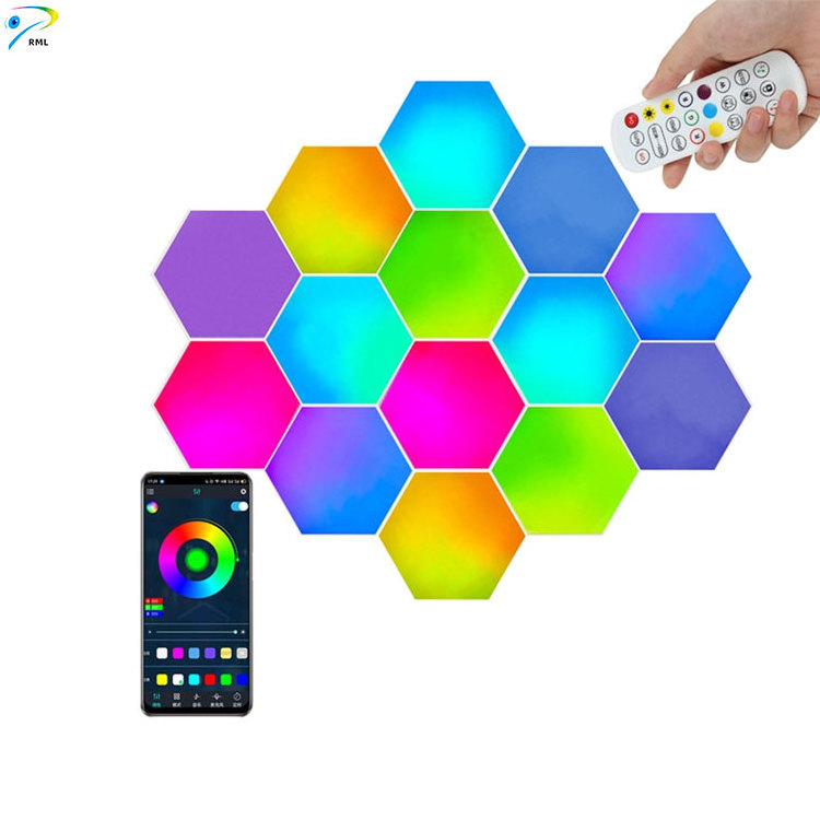 DIY Hexagon Wall lamp Quantum Modular Touch Sensitive Creative Geometry Assembly RGB LED Hexagonal Light for Living Room