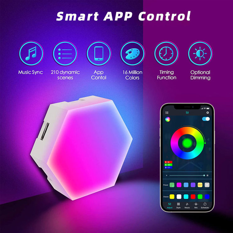 RGB Hexagon light panel Gaming Atmosphere Lights Intelligent Quantum Voice  Induction APP Remote Control hexagonal wall lamp