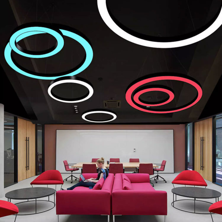 Rgb 60mm LED round hanging lamp ceiling 0-10v Dimming suspended decorative circular ring pendant light