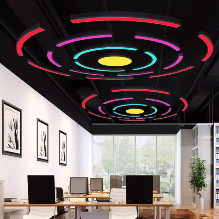 RGB long tube pendant light Smart circular arc Chandelier hanging Lamp Remote Control For Gym office Decoration LED Lights