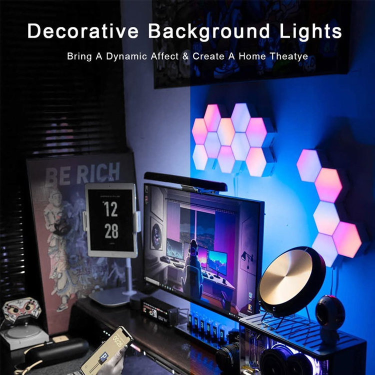 Remote Control Hexagonal Wall Colorful Light Modular Touch Sensitive Lights USB Power Creative Geometry Assembly LED Night Light