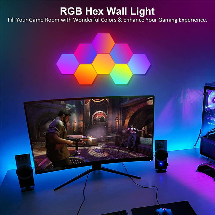 Smart WIFI DIY 6Pack RGBIC Dream Color Wall Lights Indoor Modern Home Honeycomb Panels Hexagonal Touch Led Wall Light