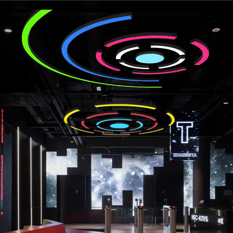 RGB long tube pendant light Smart circular arc Chandelier hanging Lamp Remote Control For Gym office Decoration LED Lights