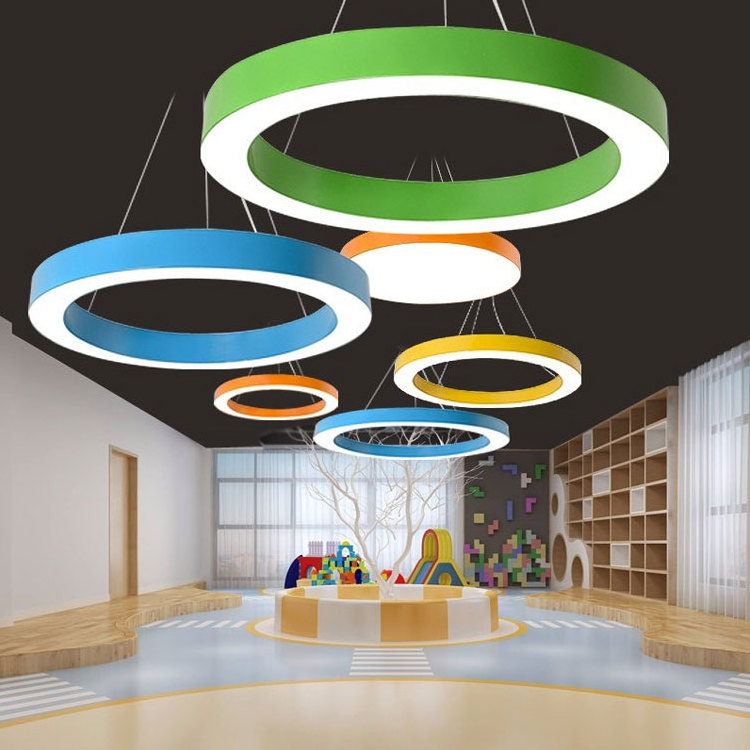 Indoor Decorative Glass pendant light Round Lighting Black Dimmable Circular Led Hanging Lamp Hexagonal Linear Light