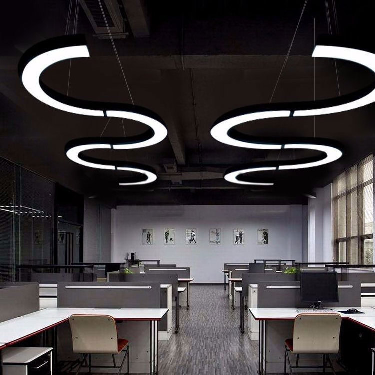 C-shaped office lamp Kitchen Island Black Iron Decorative bright Hanging Lighting Hotel Restaurant Modern LED Pendant Lights