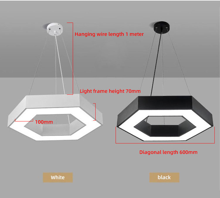 Customized Hexagonal Led hanging lamp Rgb 500mm 600mm Linear hexagon Pendant Light Chandelier For Gym Office