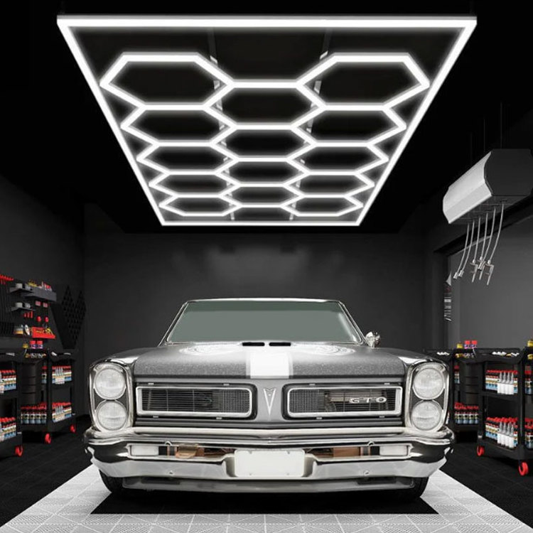 Hexagon detailing workshop ceiling led lights for ca Hexagonal LED Garage Honeycomb led Light