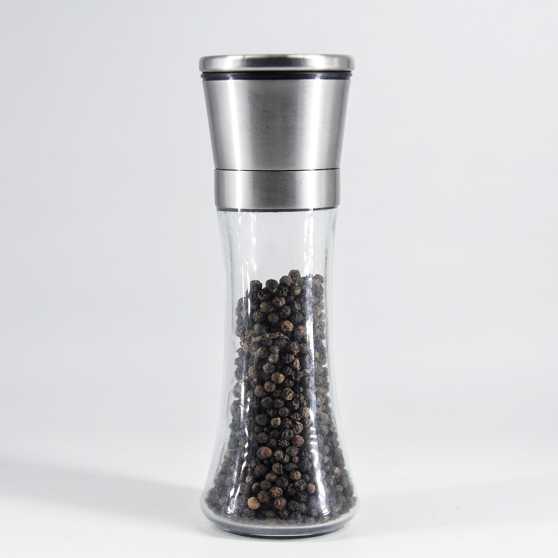 Premium Pepper Mill Grinders Stainless Steel Glass Round Body Salt And Pepper Grinder Set Wood