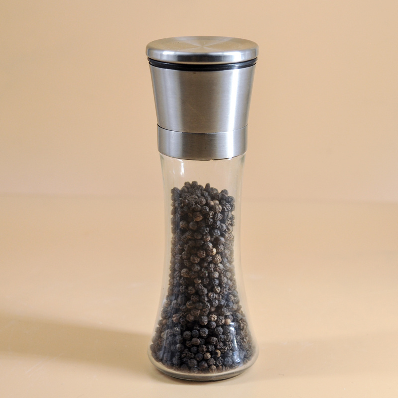 Premium Pepper Mill Grinders Stainless Steel Glass Round Body Salt And Pepper Grinder Set Wood