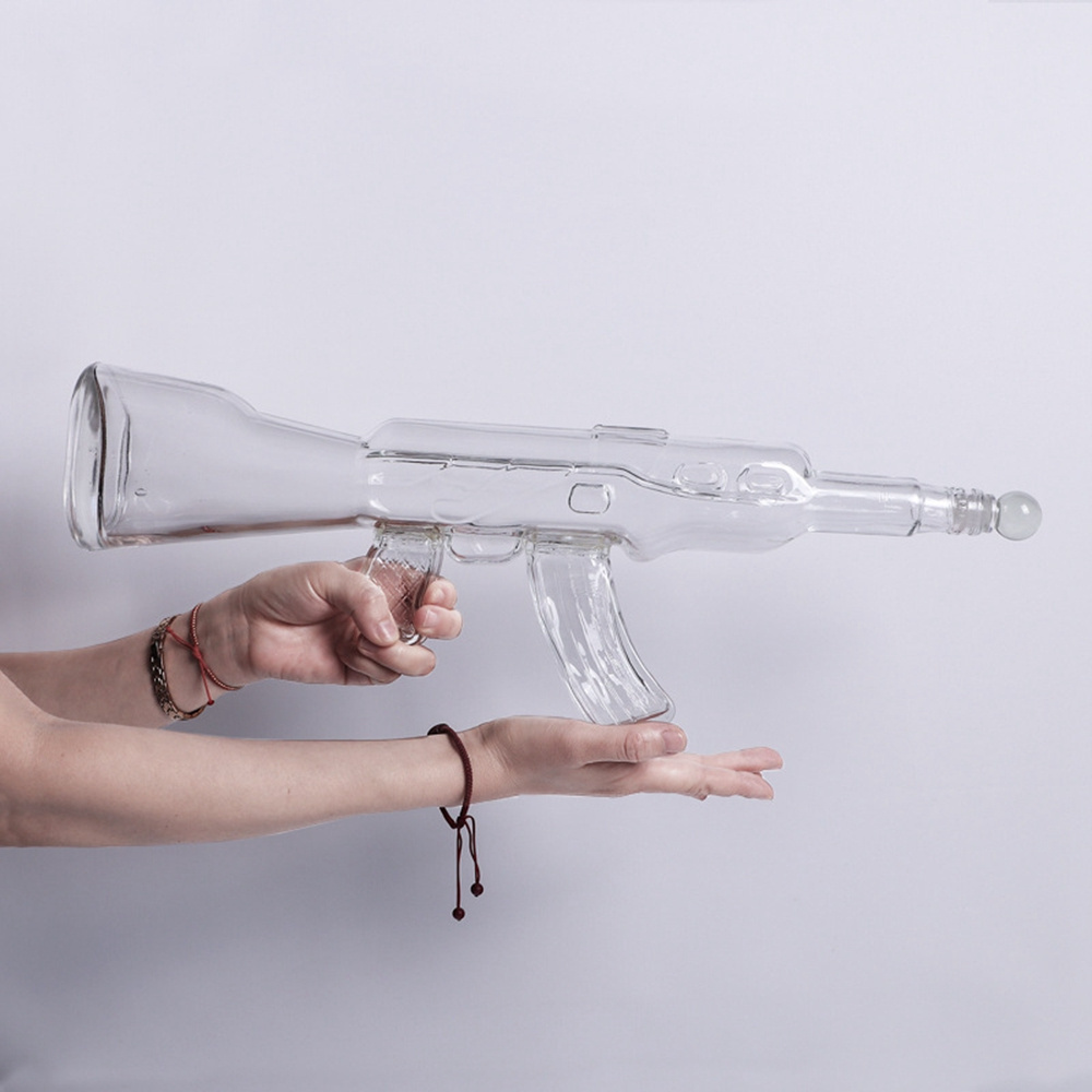 750ml 75cl clear AK47 gun shaped glass wine vodka whiskey bottles in stock