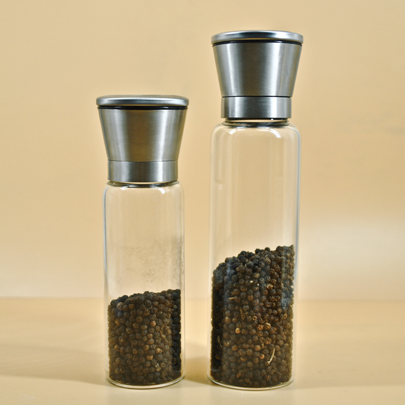 Large Capacity 200ml 300ml 500ml Manual Customized Cylindrical Pepper Salt Spice Glass Grinder