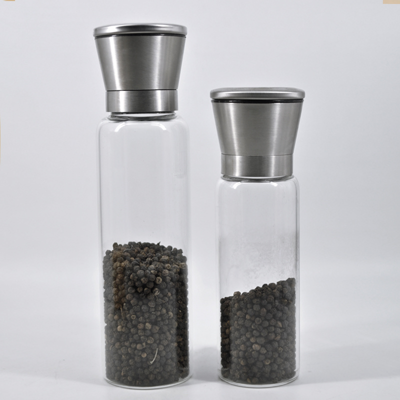 Large Capacity 200ml 300ml 500ml Manual Customized Cylindrical Pepper Salt Spice Glass Grinder